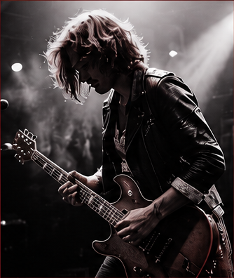 Matt playing guitar under stage lights